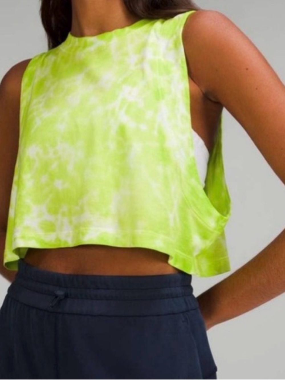 LULULEMON All Yours Cropped Tank Top Marmoleado TieDye Eccentric Lime muscle tee